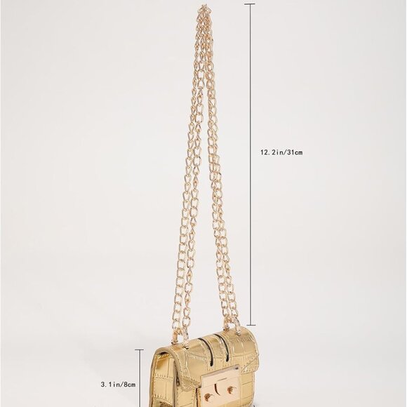 Women's Metallic Clutch Bag PU Leather Mini Evening Shoulder Purse - Picture 6 of 7